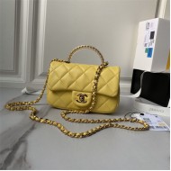 Chanel MINI FLAP BAG WITH TOP HANDLE AS4847 Lambskin, Resin & Gold-Tone Metal Yellow A