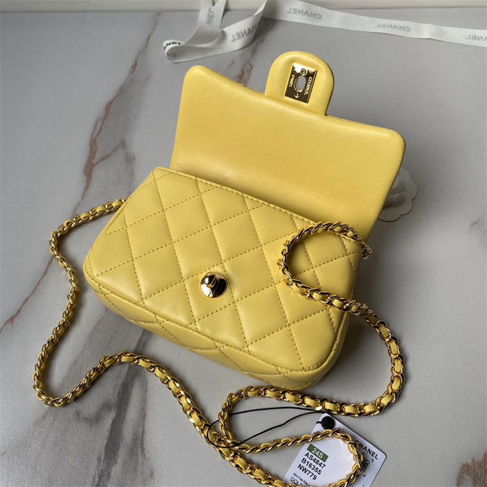 Chanel MINI FLAP BAG WITH TOP HANDLE AS4847 Lambskin, Resin & Gold-Tone Metal Yellow A