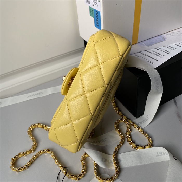 Chanel MINI FLAP BAG WITH TOP HANDLE AS4847 Lambskin, Resin & Gold-Tone Metal Yellow A