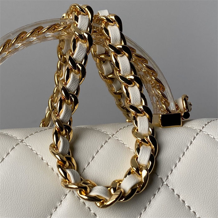 Chanel MINI FLAP BAG WITH TOP HANDLE AS4847 Lambskin, Resin & Gold-Tone Metal White A