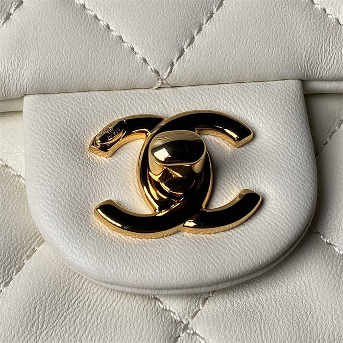 Chanel MINI FLAP BAG WITH TOP HANDLE AS4847 Lambskin, Resin & Gold-Tone Metal White A