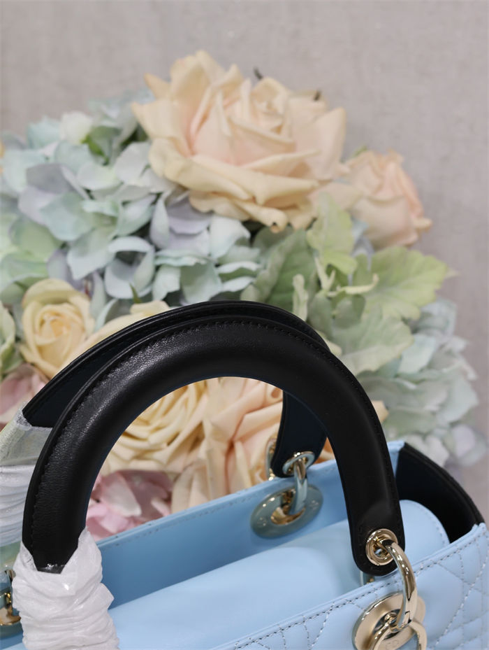 Two-Tone Medium Lady Dior Bag Two-Tone Cannage Lambskin Sky Blue and Black High