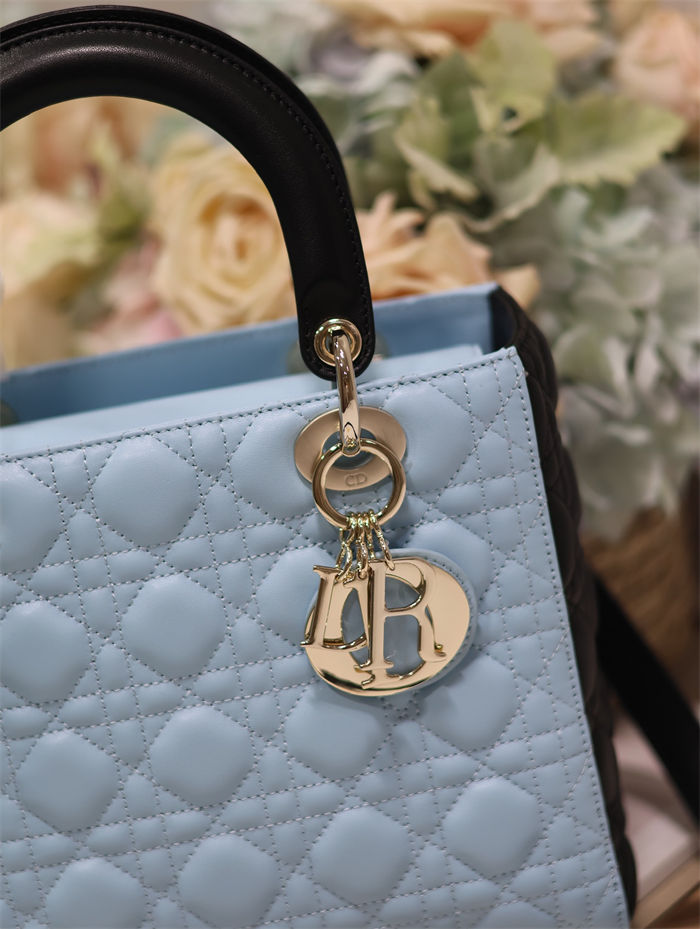 Two-Tone Medium Lady Dior Bag Two-Tone Cannage Lambskin Sky Blue and Black High