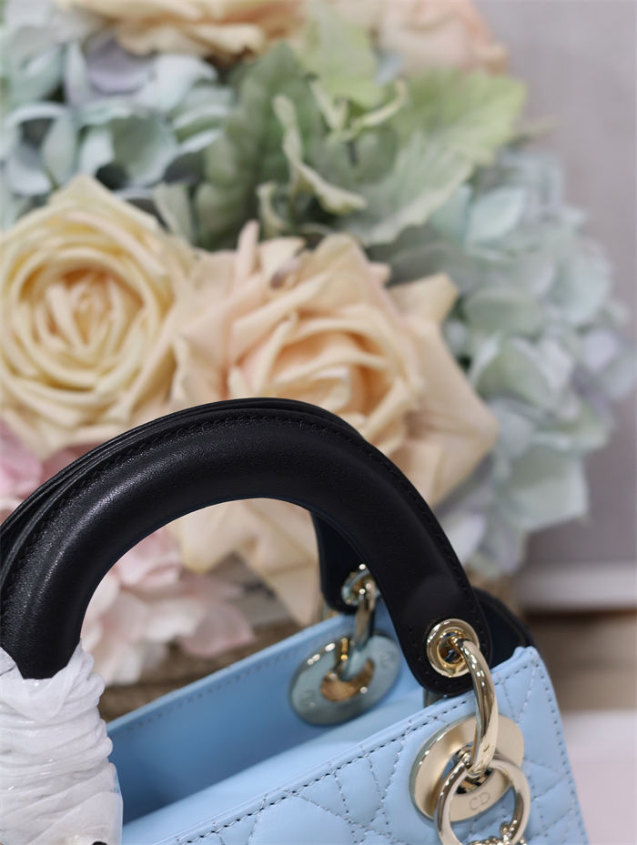 Two-Tone Mini Lady Dior Bag Two-Tone Cannage Lambskin Sky Blue and Black High