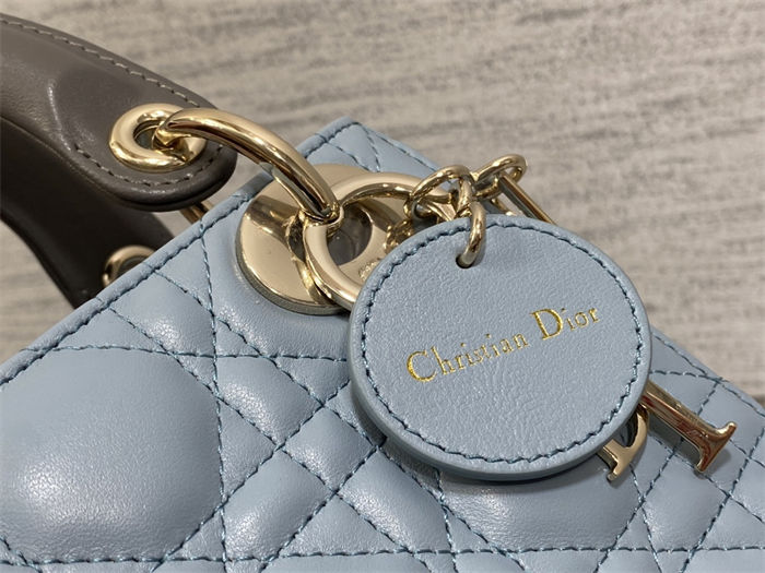 Two-Tone Mini Lady Dior Bag Two-Tone Cannage Lambskin Sky Blue and Steel Gray High