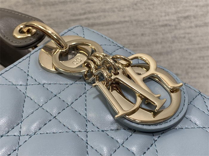 Two-Tone Mini Lady Dior Bag Two-Tone Cannage Lambskin Sky Blue and Steel Gray High