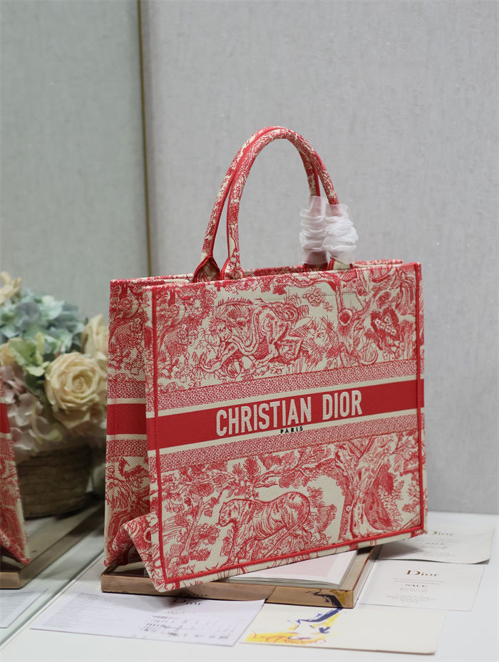 LARGE Dior BOOK TOTE Toile de Jouy Reverse Embroidery Pink High