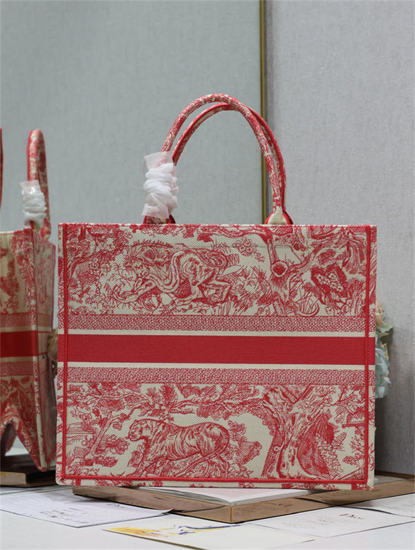 LARGE Dior BOOK TOTE Toile de Jouy Reverse Embroidery Pink High