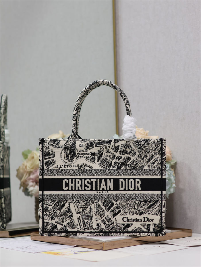 MEDIUM Dior BOOK TOTE Plan de Paris Embroidery Beige High