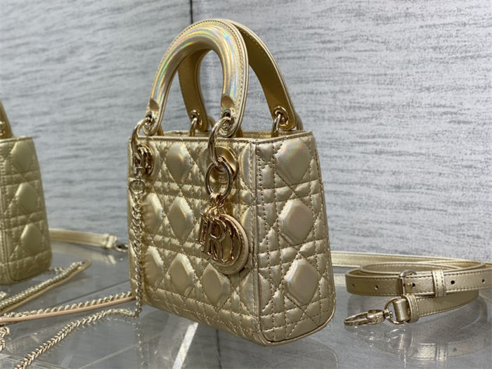 MINI LADY Dior BAG Cannage Lambskin Iridescent Metallic Gold-Tone High