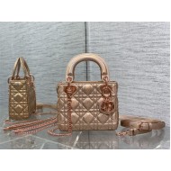 MINI LADY Dior BAG Cannage Lambskin Iridescent Metallic Rose Gold-Tone High