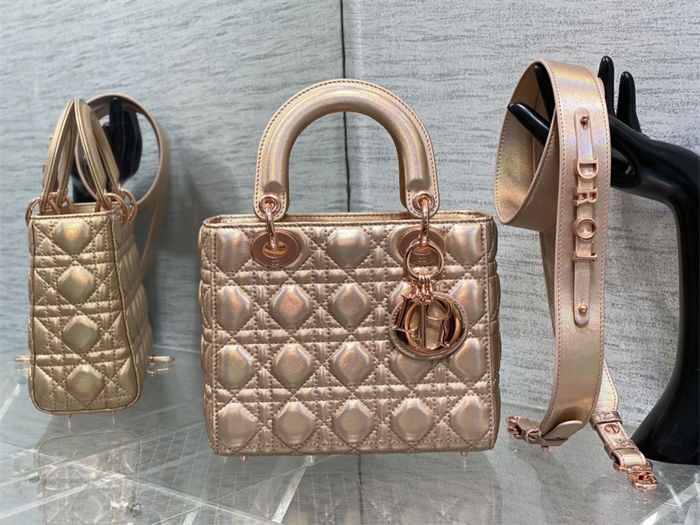 SMALL LADY Dior MY ABCDior BAG Cannage Lambskin Iridescent Metallic Rose Gold-Tone High