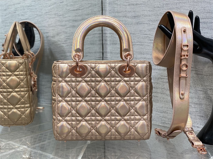 SMALL LADY Dior MY ABCDior BAG Cannage Lambskin Iridescent Metallic Rose Gold-Tone High