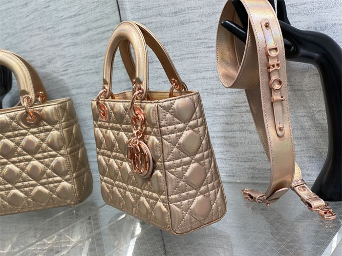 SMALL LADY Dior MY ABCDior BAG Cannage Lambskin Iridescent Metallic Rose Gold-Tone High