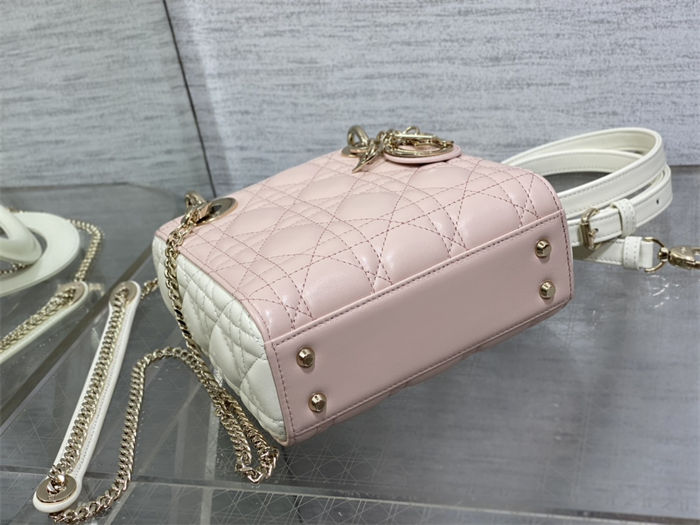 Two-Tone Mini Lady Dior Bag Two-Tone Cannage Lambskin Latte and Powder Pink High