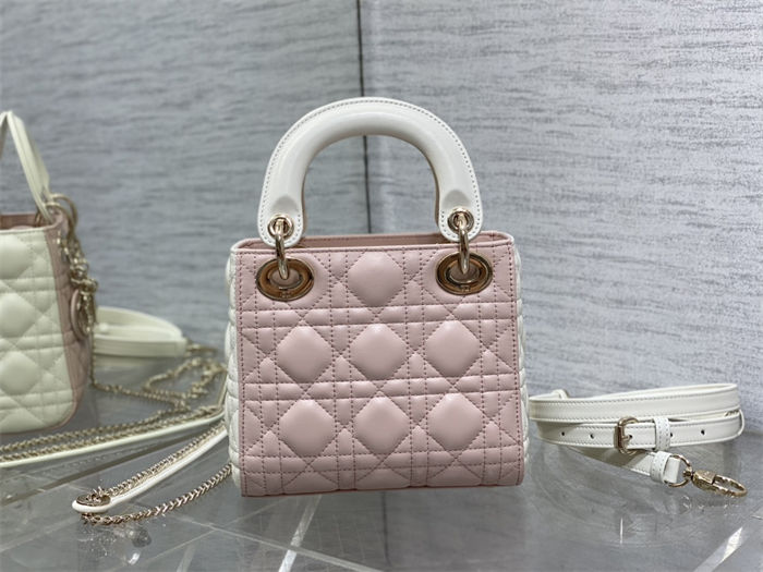 Two-Tone Mini Lady Dior Bag Two-Tone Cannage Lambskin Latte and Powder Pink High