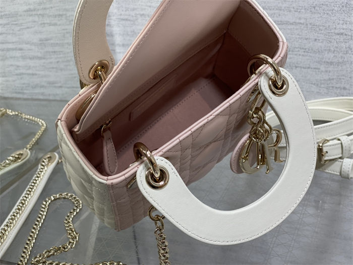 Two-Tone Mini Lady Dior Bag Two-Tone Cannage Lambskin Latte and Powder Pink High