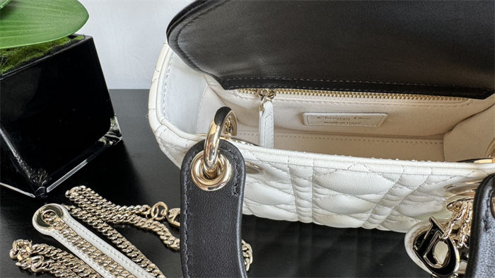 Two-Tone Mini Lady Dior Bag Two-Tone Cannage Lambskin Latte and Black High