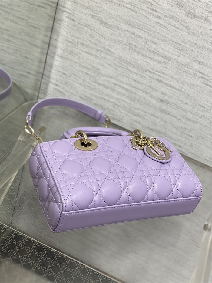 LADY D-JOY BAG SMALL Cannage Lambskin Lilac High