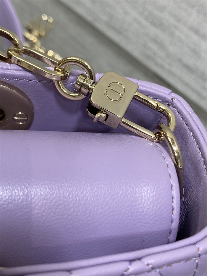 LADY D-JOY BAG SMALL Cannage Lambskin Lilac High