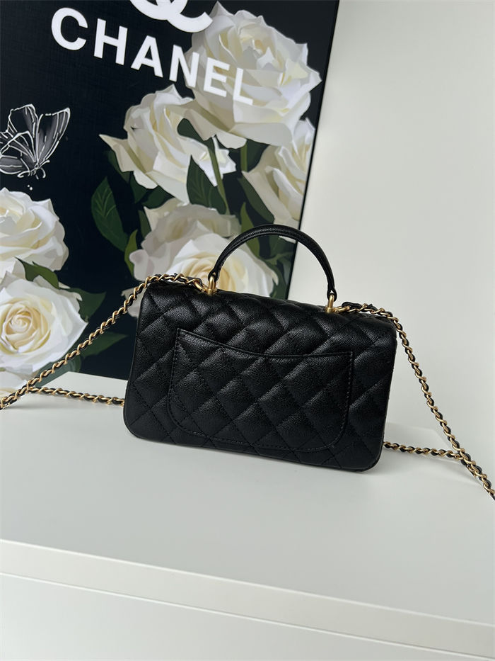 MINI FLAP BAG WITH TOP HANDLE AS2431 Grained Calfskin & Gold-Tone Metal Black P A