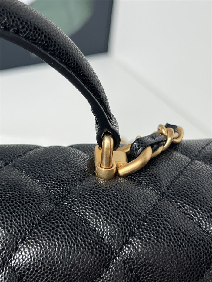 MINI FLAP BAG WITH TOP HANDLE AS2431 Grained Calfskin & Gold-Tone Metal Black A