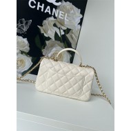 MINI FLAP BAG WITH TOP HANDLE AS2431 Grained Calfskin & Gold-Tone Metal White A