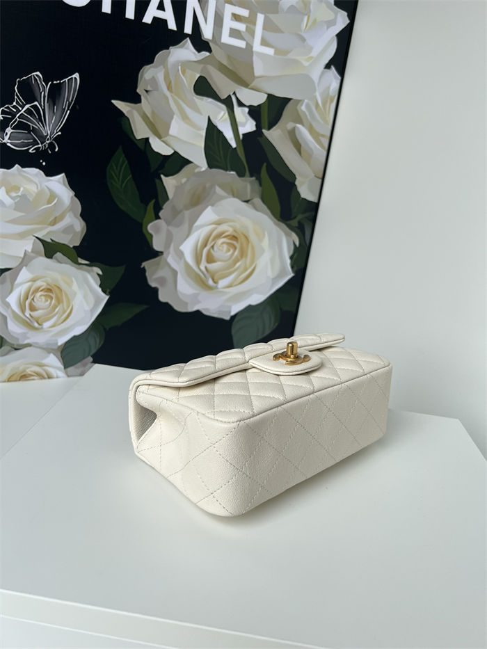 MINI FLAP BAG WITH TOP HANDLE AS2431 Grained Calfskin & Gold-Tone Metal White A