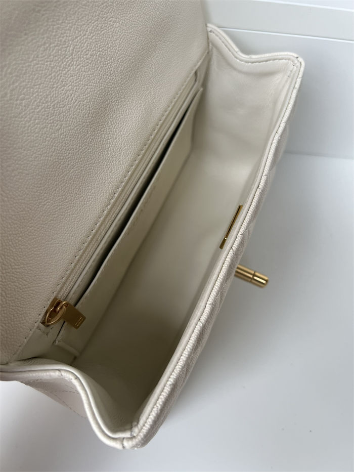 MINI FLAP BAG WITH TOP HANDLE AS2431 Grained Calfskin & Gold-Tone Metal White A