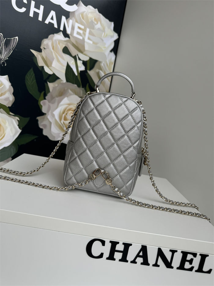 Chanel Mini Backpack Grained Calfskin Gold-Tone Metal AP3753 Silver High