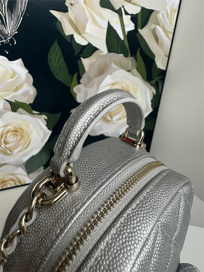 Chanel Mini Backpack Grained Calfskin Gold-Tone Metal AP3753 Silver High