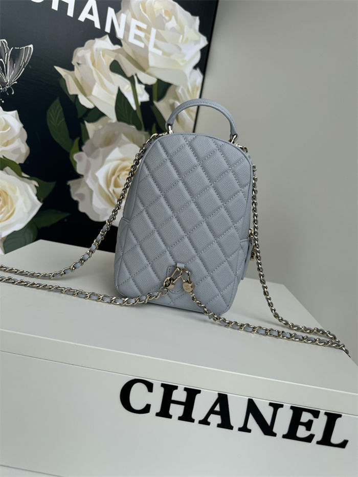 Chanel Mini Backpack Grained Calfskin Gold-Tone Metal AP3753 Grey Blue High