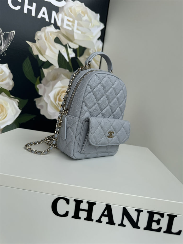 Chanel Mini Backpack Grained Calfskin Gold-Tone Metal AP3753 Grey Blue High