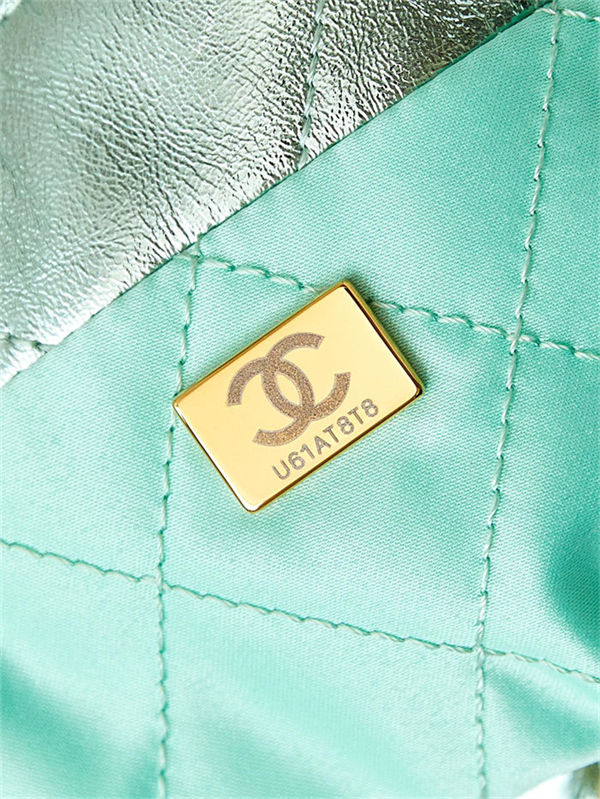 Chanel 22 MINI HANDBAG Metallic Calfskin & Gold-Tone Metal Green AS3980 High