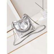 Chanel 22 MINI HANDBAG Metallic Calfskin & Silver-Tone Metal Silver AS3980 High