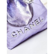 Chanel 22 MINI HANDBAG Metallic Calfskin & Silver-Tone Metal Purple AS3980 High