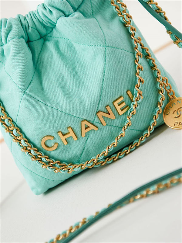 Chanel 22 MINI HANDBAG Canvas & Gold-Tone Metal Green AS3980 High