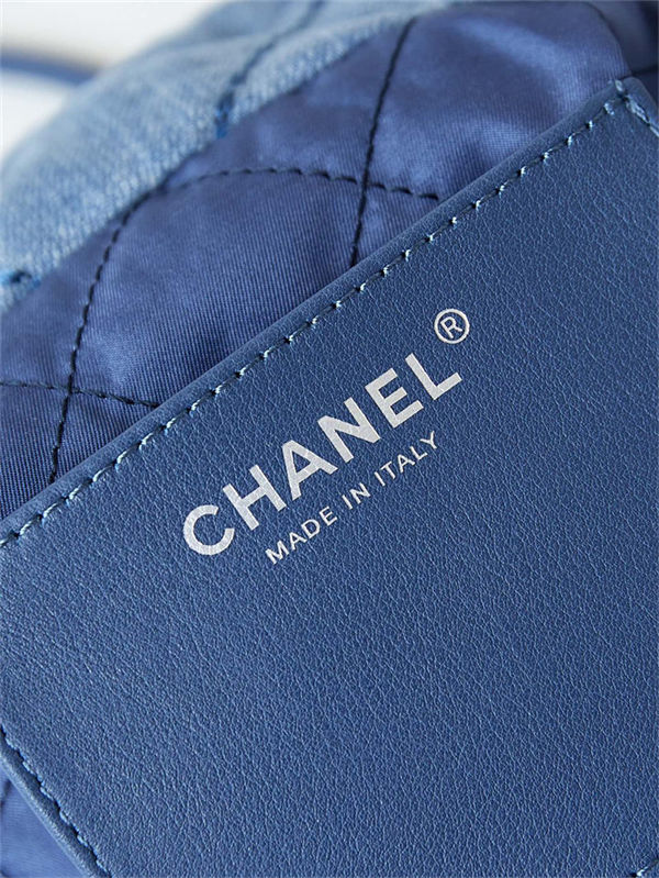 Chanel 22 MINI HANDBAG Washed Denim & Silver-Tone Metal Blue AS3980 High