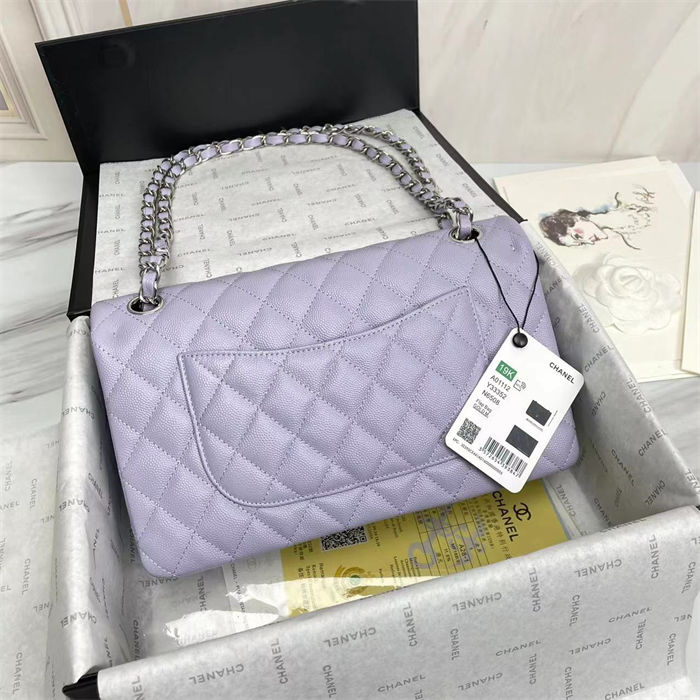 Medium CLASSIC HANDBAG Grained Calfskin Lilac Silver Metal A