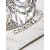 Chanel 22 SMALL HANDBAG Metallic Calfskin & Silver-Tone Metal AS3260 Silver High