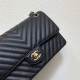 Medium CLASSIC HANDBAG Chevrons Pattern Grained Calfskin Black Gold Metal A