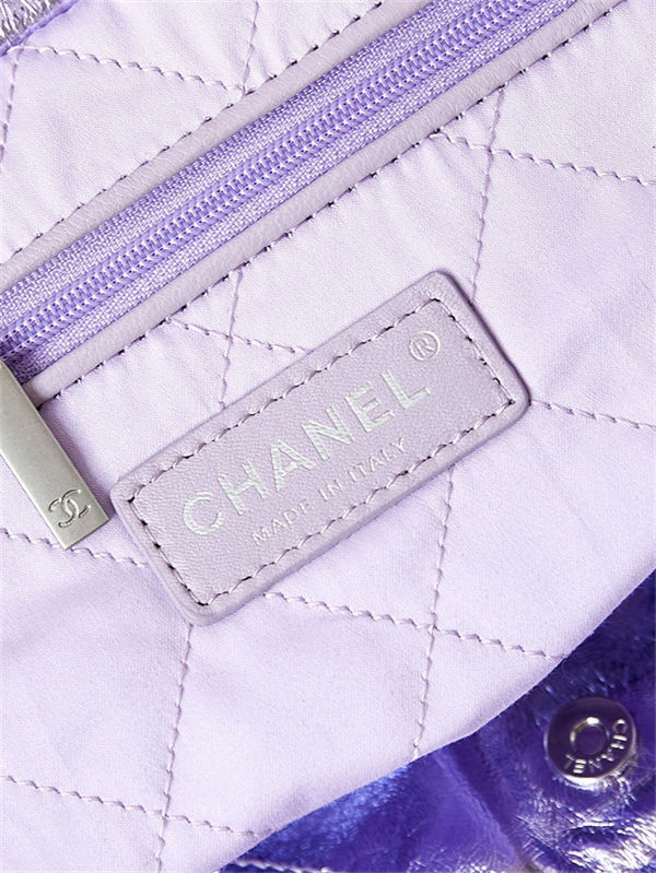 Chanel 22 SMALL HANDBAG Metallic Calfskin & Silver-Tone Metal AS3260 Purple High