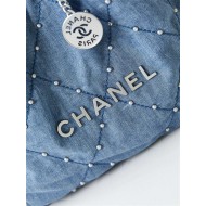 Chanel 22 SMALL HANDBAG Denim & Silver-Tone Metal AS3260 Blue High