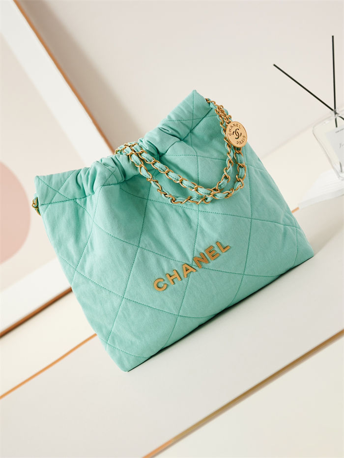 Chanel 22 SMALL HANDBAG Canvas & Gold-Tone Metal AS3260 Green High