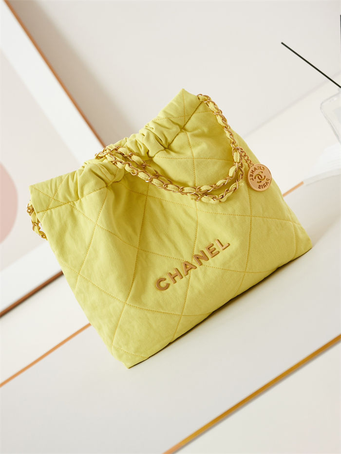 Chanel 22 SMALL HANDBAG Canvas & Gold-Tone Metal AS3260 Yellow High