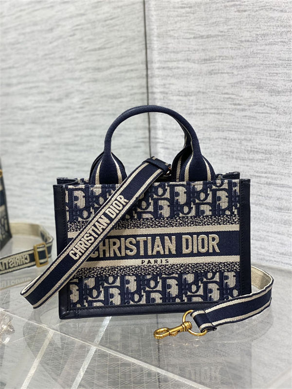 MINI Dior BOOK TOTE Dior Oblique Embroidery Blue With Strap High