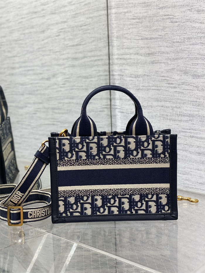 MINI Dior BOOK TOTE Dior Oblique Embroidery Blue With Strap High