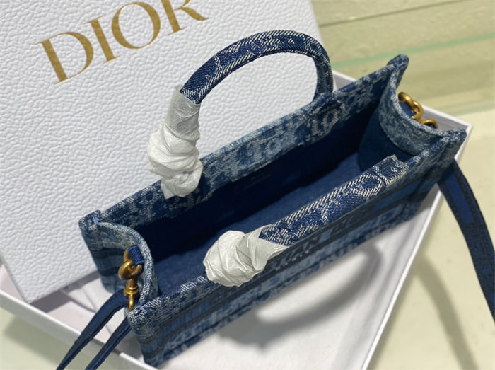 MINI Dior BOOK TOTE Dior Oblique Embroidery Blue Denim High