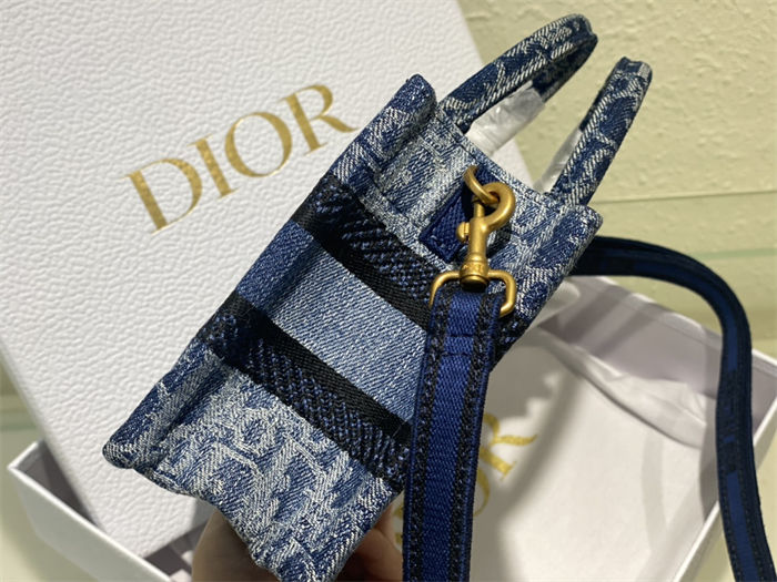 MINI Dior BOOK TOTE Dior Oblique Embroidery Blue Denim High