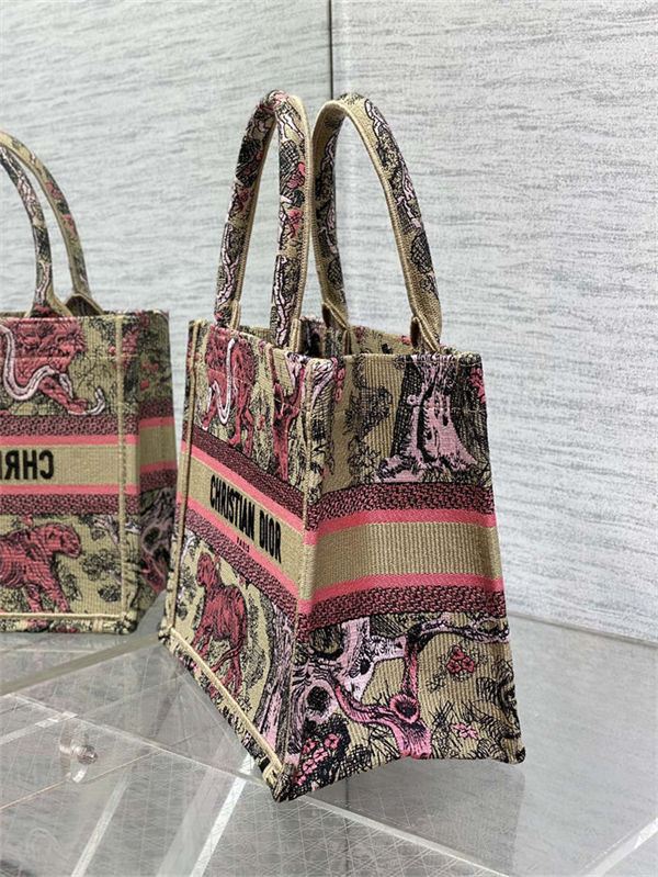 SMALL Dior BOOK TOTE Toile de Jouy Embroidery Sauvage Raffia High